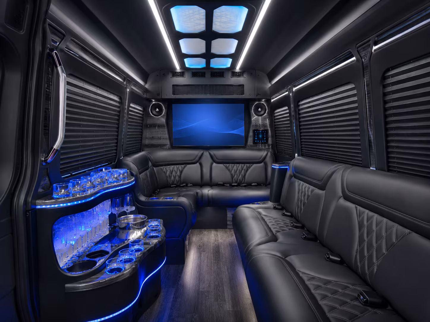 doral 15 passenger party bus interior
