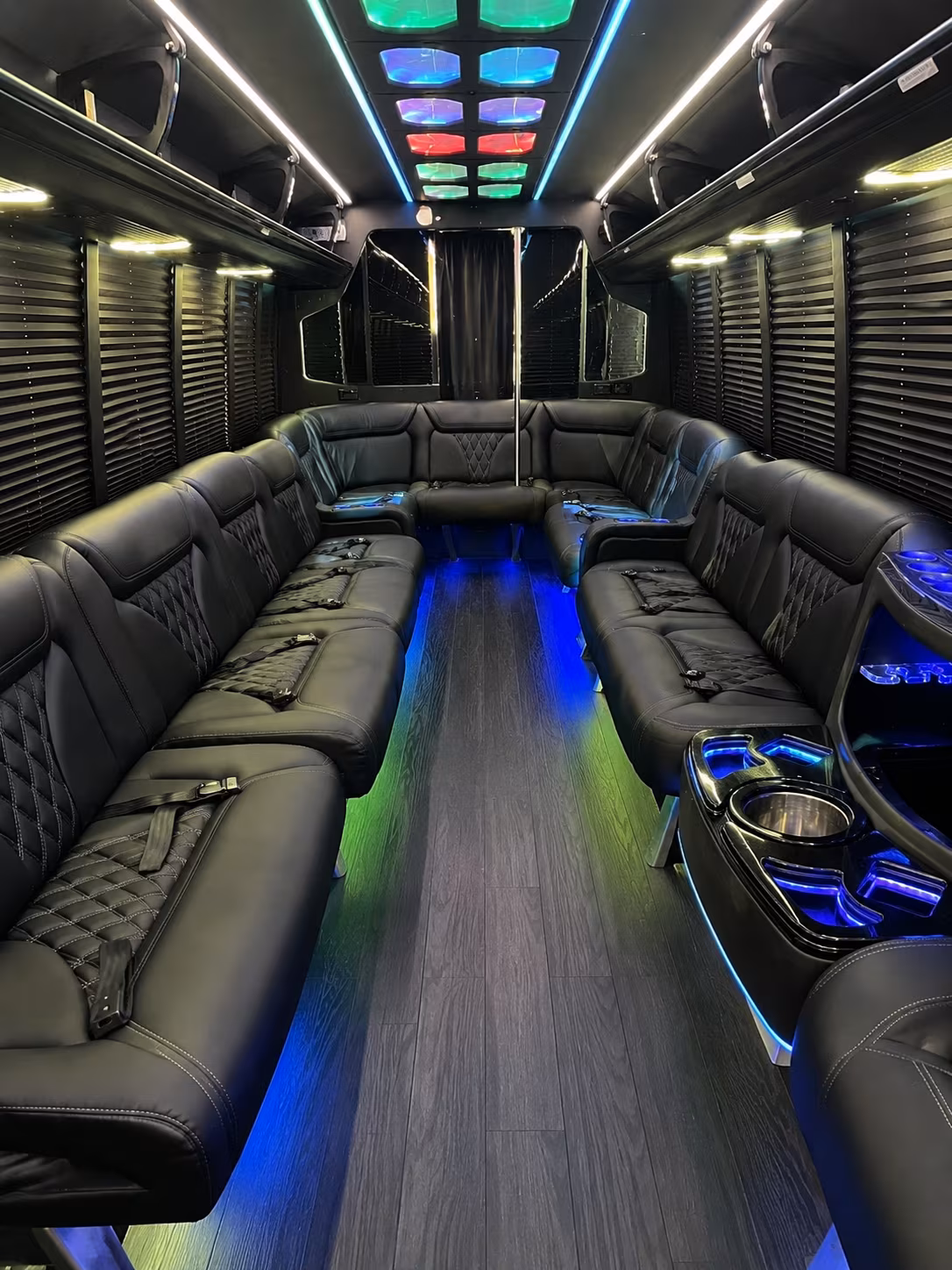 doral 20 passenger party bus interior