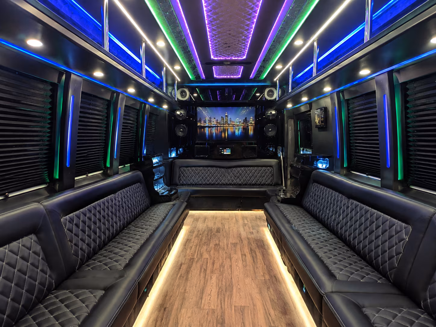 doral 25 passenger party bus interior