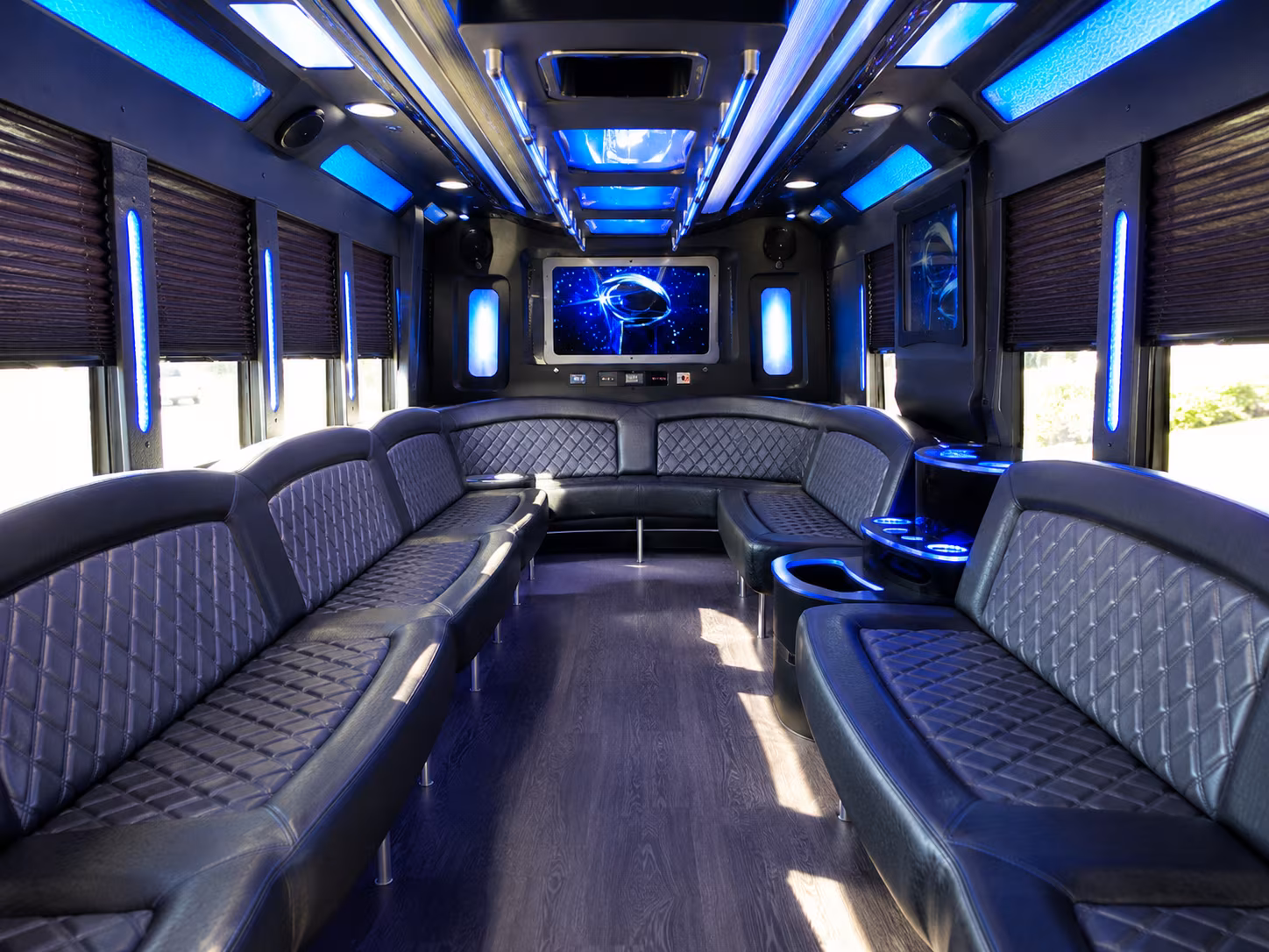 doral 28 passenger party bus inside