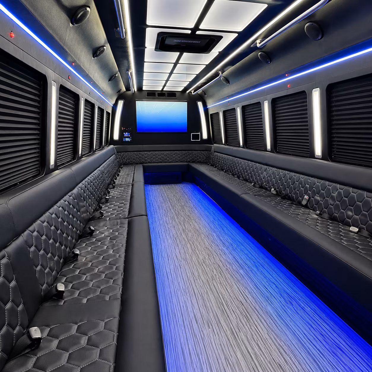doral 50 passenger party bus inside